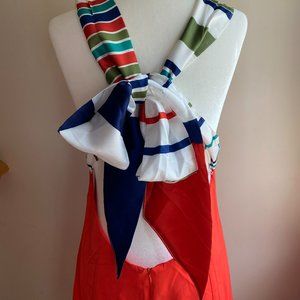 Bright orange Lulu's dress with open back and ribbon tie